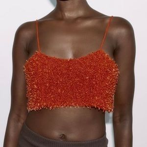 ZARA LIMITED EDITION BEADED ORANGE TOP